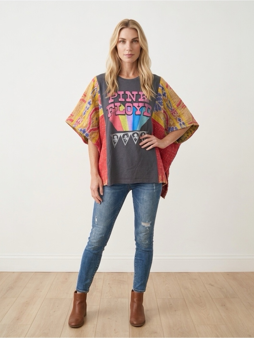 Handcrafted Upcycled Pink Floyd Kantha Tunic NWT One Size